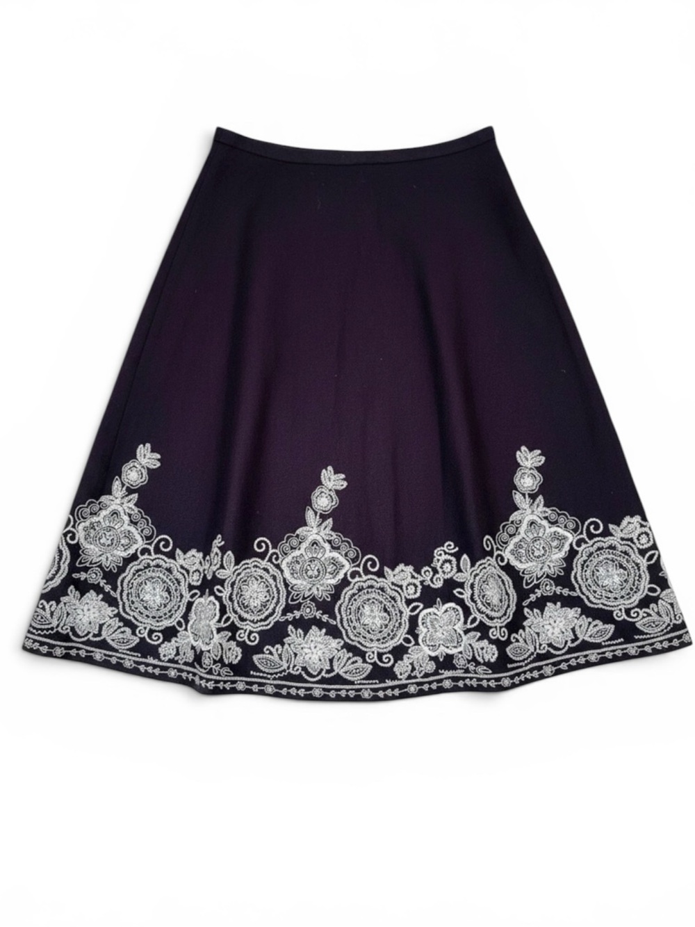 Boden brown wool blend embroidered midi skirt